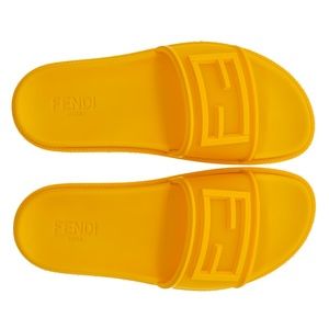 Fendi Slides FF Baguette Yellow Rubber Size 11 US New